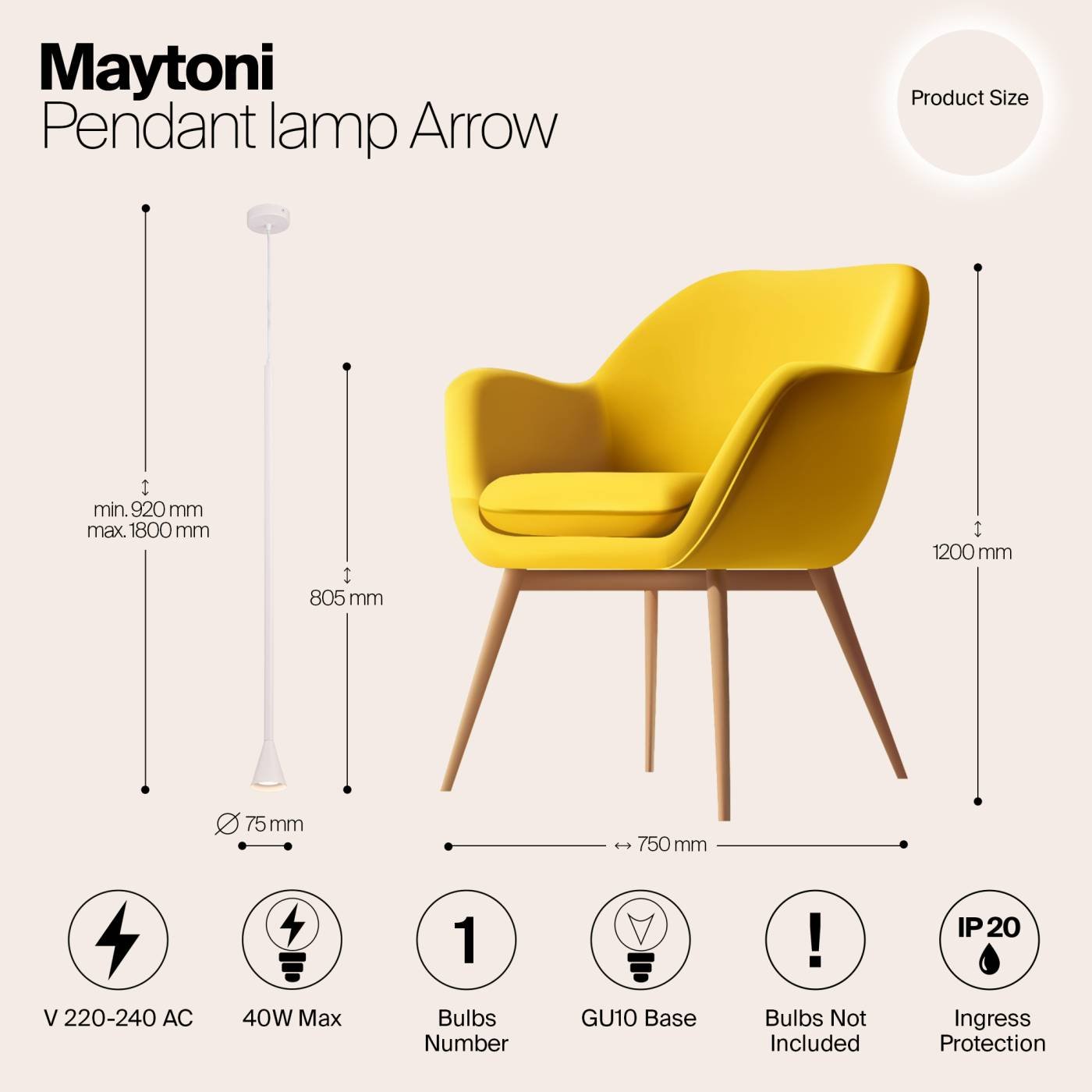 P064PL-01W Светильник подвесной Maytoni Arrow P064PL-01W