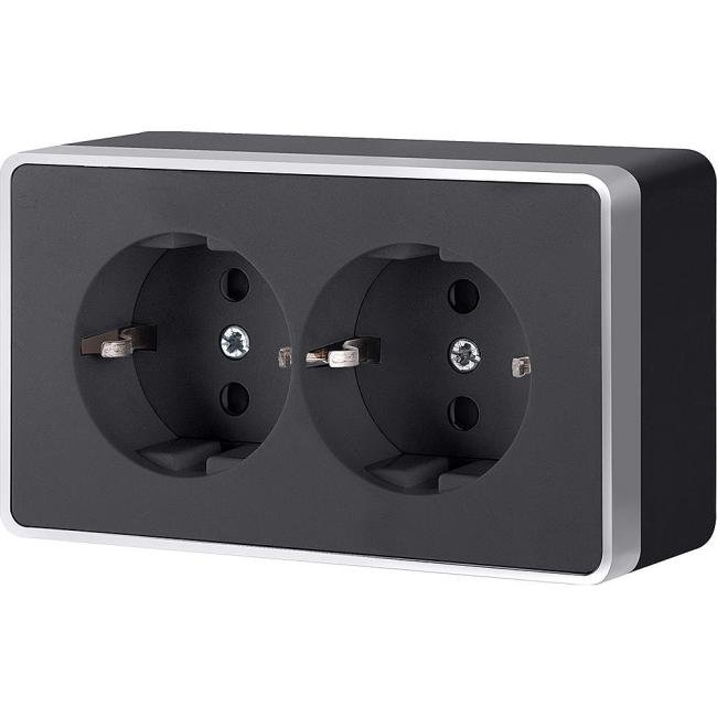 Розетка Werkel W5072134/ Розетка двойная с заземлением Gallant (черный с серебром)