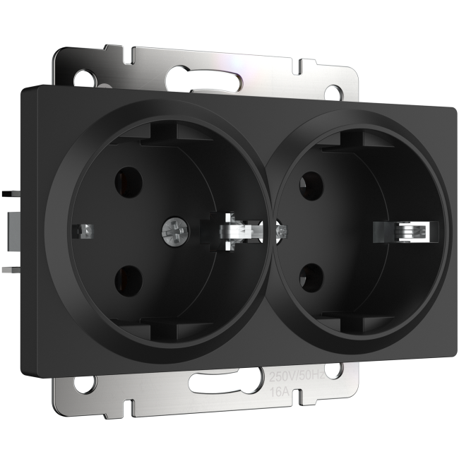 W1172008/ Розетка двойная с заземлением (черный матовый) Розетка Werkel W1172008/ Розетка двойная с заземлением (черный матовый)