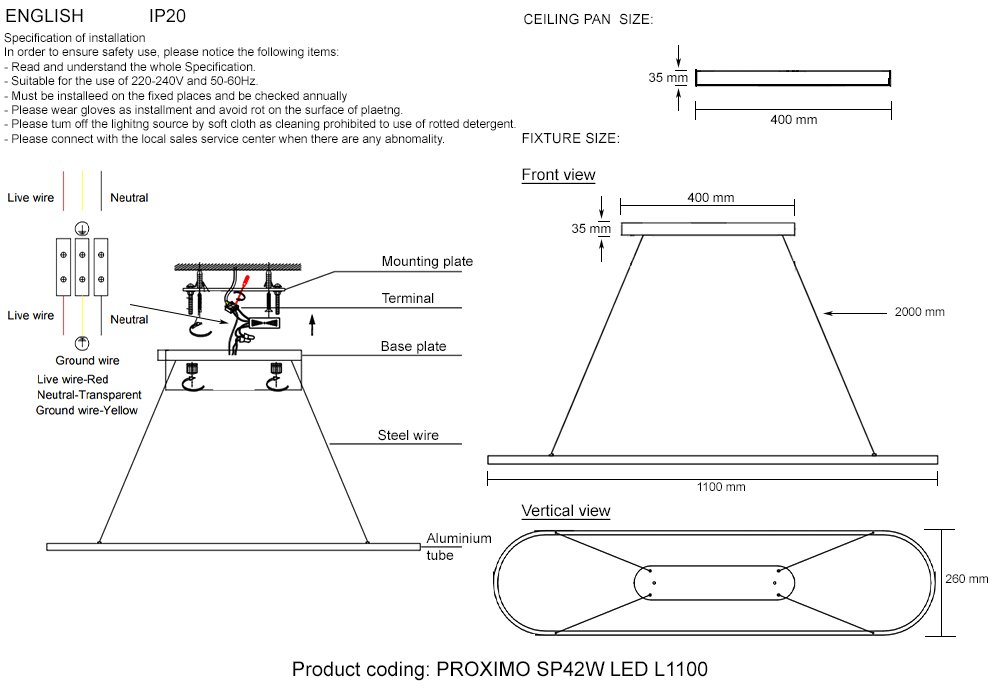 PROXIMO SP42W LED L1100 BLACK Подвесная люстра Crystal Lux Proximo PROXIMO SP42W LED L1100 BLACK