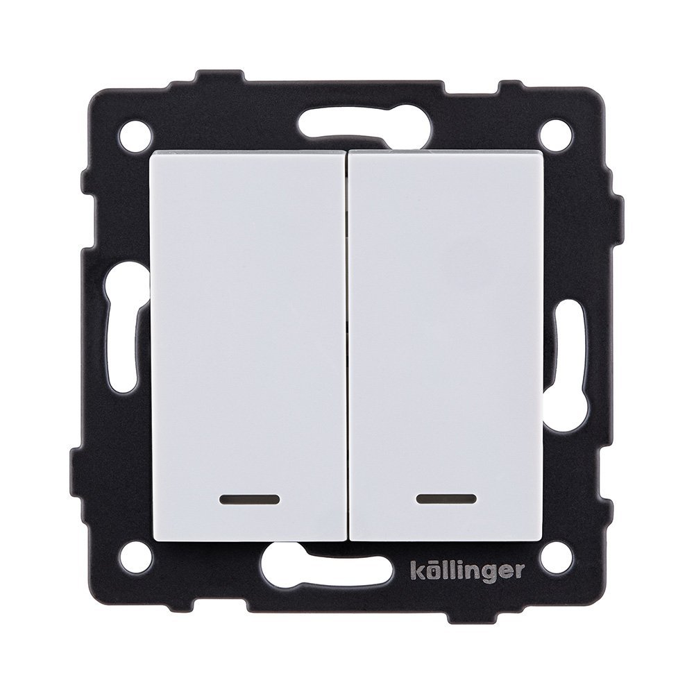 REA-S-008WH Выключатель 2-клавишный 10А/250В с LED подсветкой, белый Kollinger REA-S-008WH для Aspekt, Eleganz, Reflex