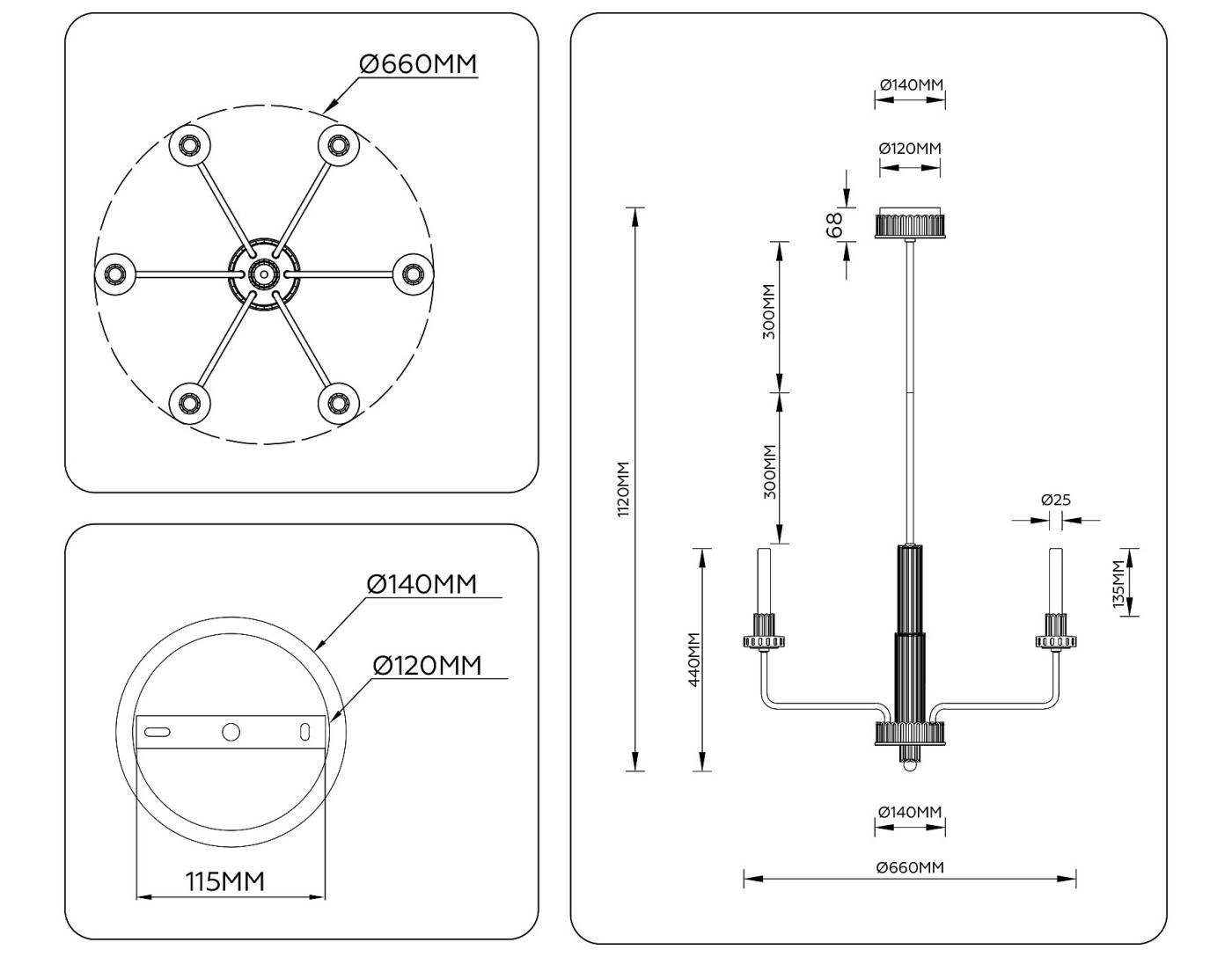 LH53124 Люстра на штанге Ambrella Ceramo Modern LH53124