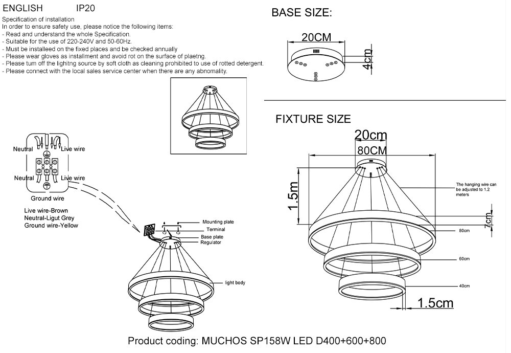 Подвесная люстра Crystal Lux MUCHOS MUCHOS SP158W LED D400+600+800 GOLD