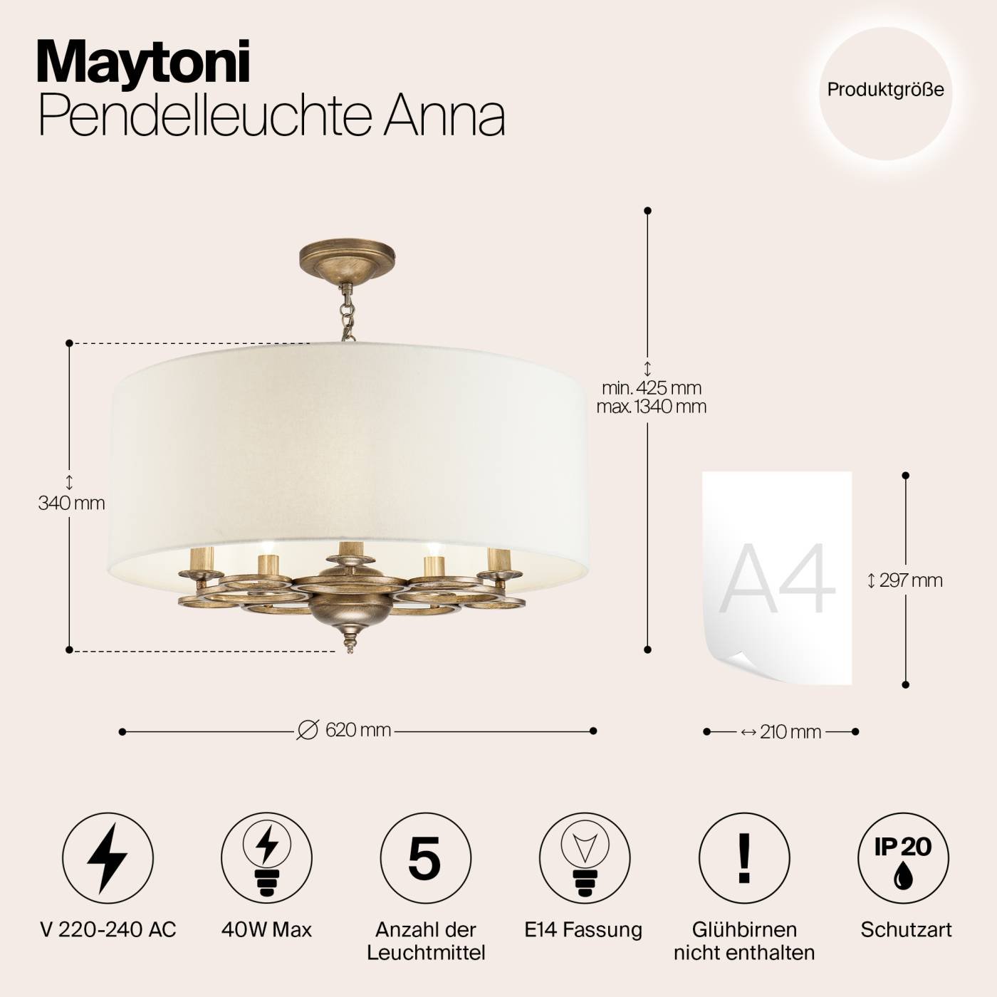 H007PL-05G Подвесная люстра Maytoni Anna H007PL-05G