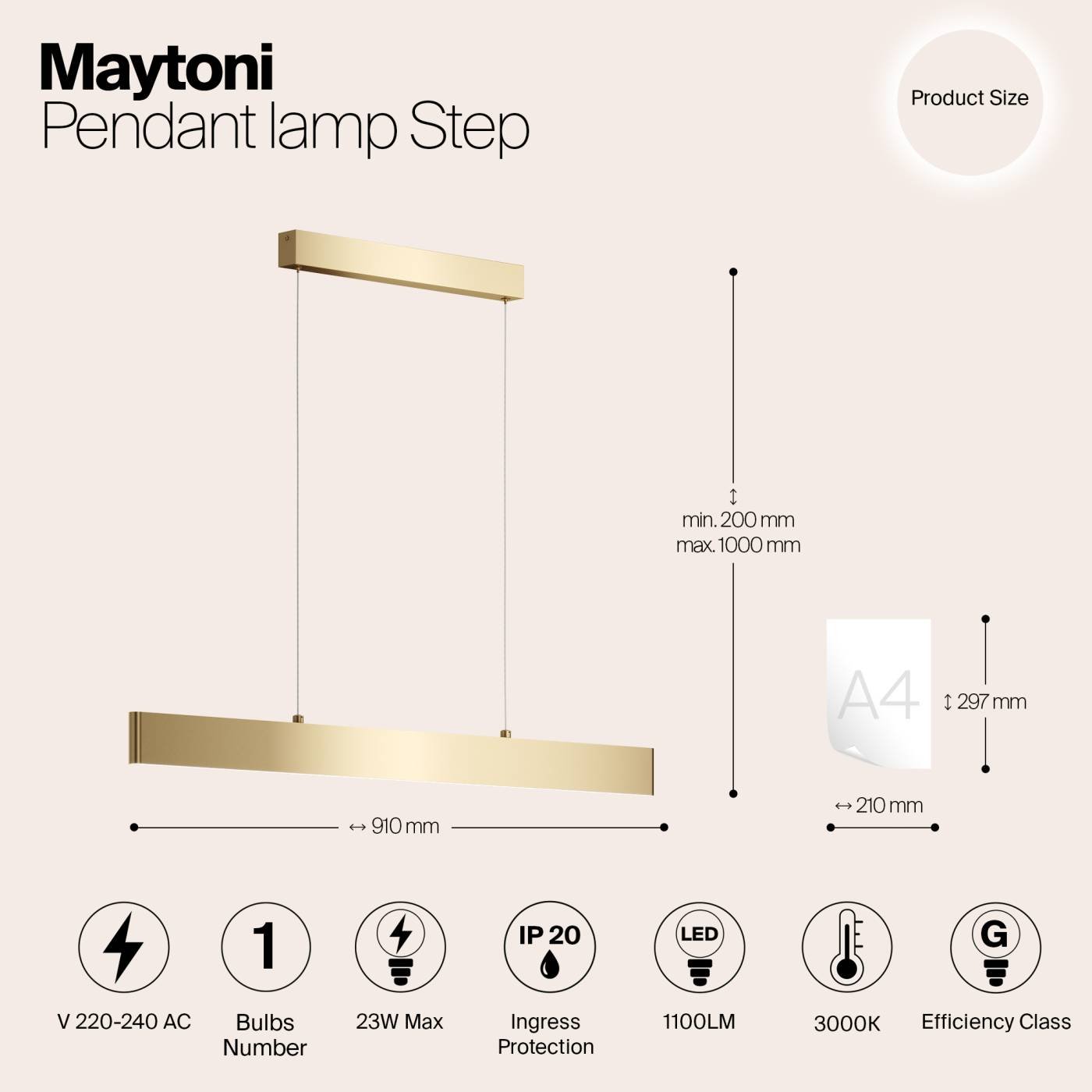 Светильник подвесной Maytoni Step P010PL-L23G3K