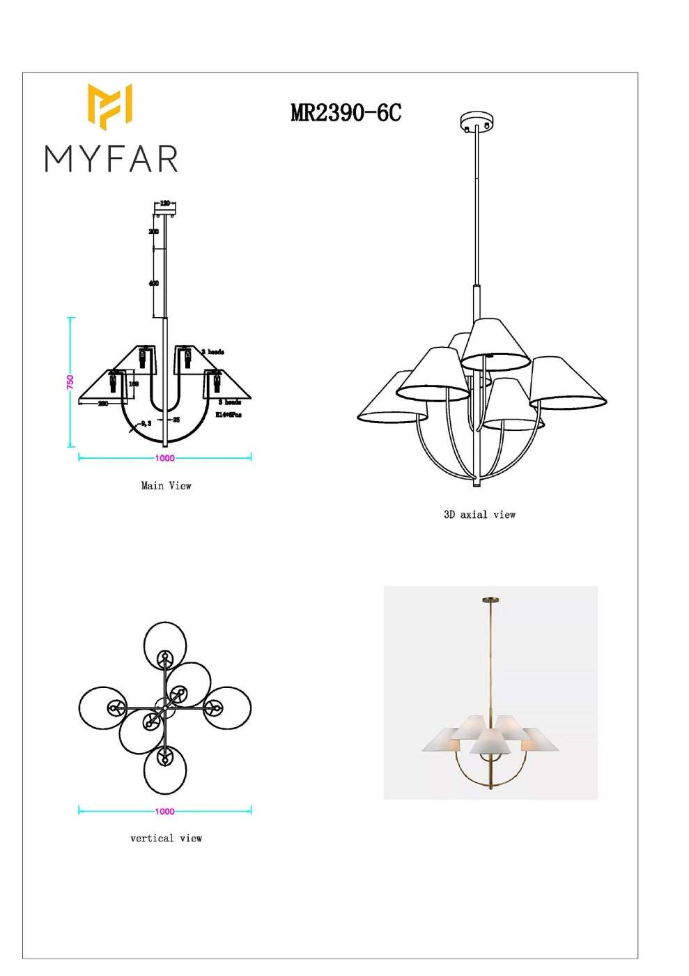 Потолочная люстра MyFar Lukas MR2390-6C