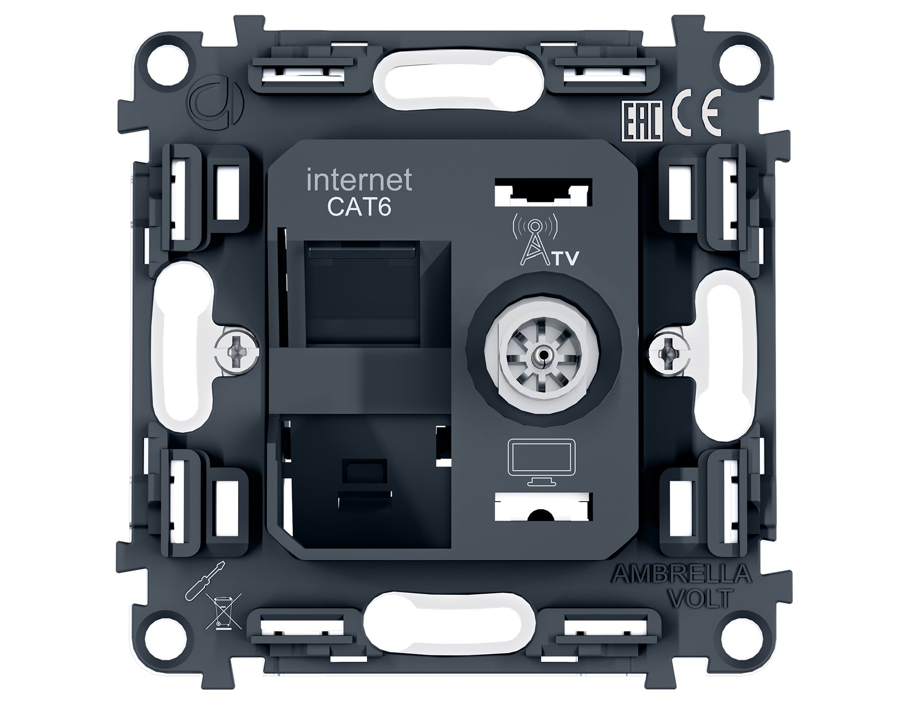PR195 PR195 Механизм розетки компьютерной + TV оконечной RJ-45 (8P8C) CAT6/50-870MHz 1dB с автоматической защитной шторкой QUANT PRO