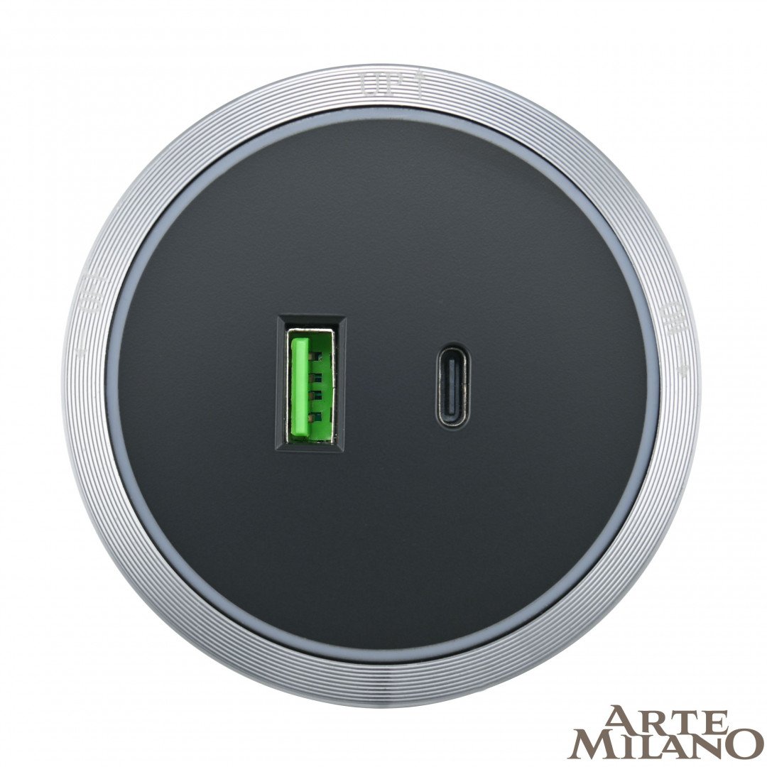 380066TS LED/USB-Type-C Grey Трековая розетка Arte Milano Am-track-sockets 380066TS LED/USB-Type-C Grey