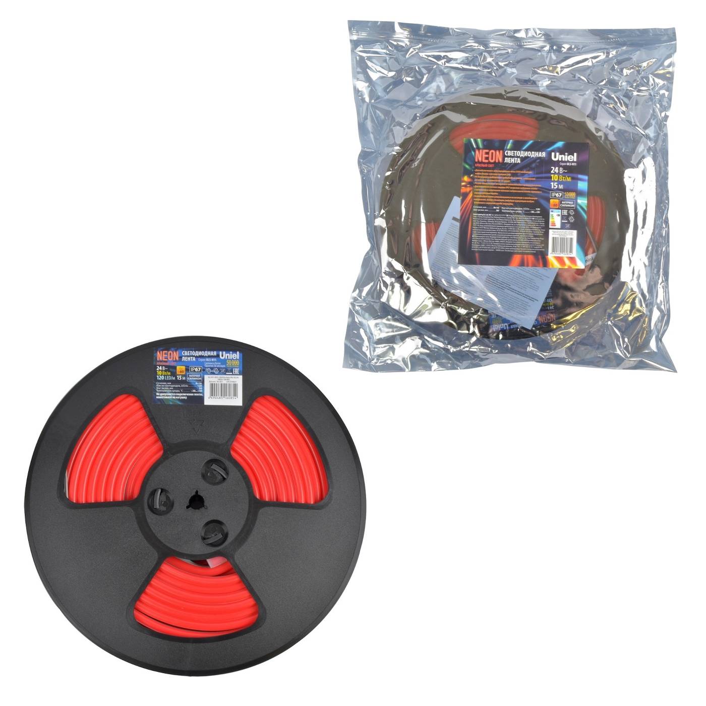 ULS-N11-2835-120LED/m-8mm-IP67-DC24V-10W/m-15M-RED катушка в герметичной упаковке Светодиодный шнур Uniel ULS-N11-2835-120LED/m-8mm-IP67-DC24V-10W/m-15M-RED катушка в герметичной упаковке