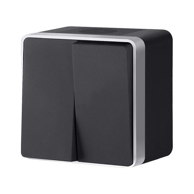 Выключатель Werkel W5020234/ Выключатель двухклавишный влагозащищенный Gallant (черный с серебром)
