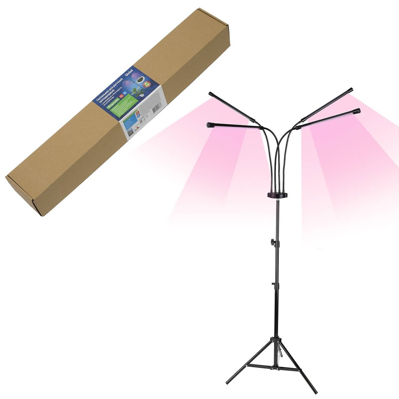 Светильник для растений светодиодный с таймером, на штативе Uniel ULT-P32-36W/SPLE/TM/40 IP40 BLACK QUAD