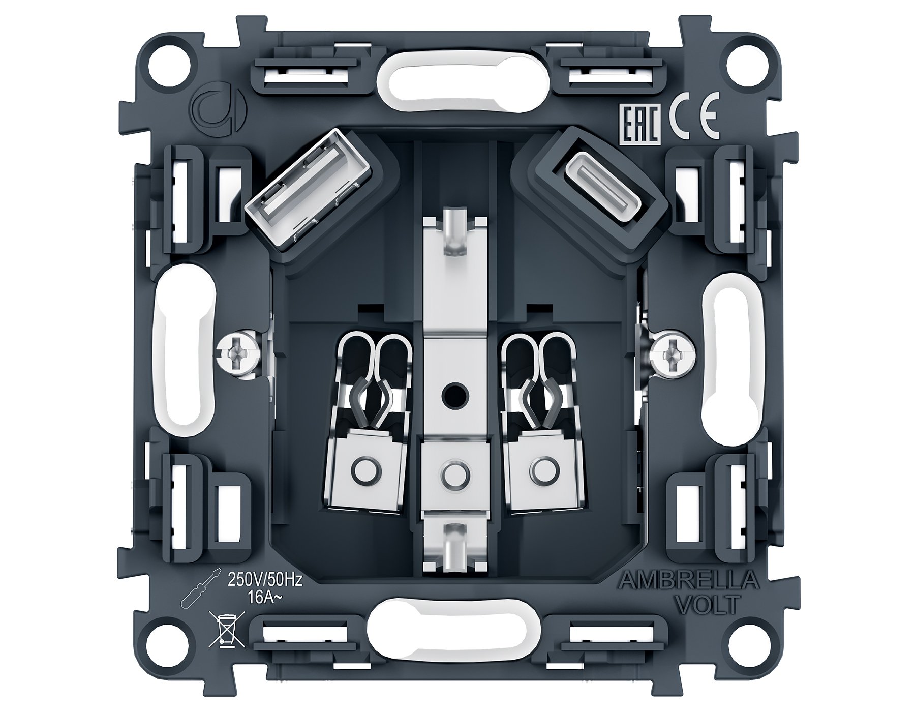 PR160 PR160 Механизм электрической розетки 2USB A+C 20W (быстрая зарядка) с/з на винтовых зажимах QUANT PRO