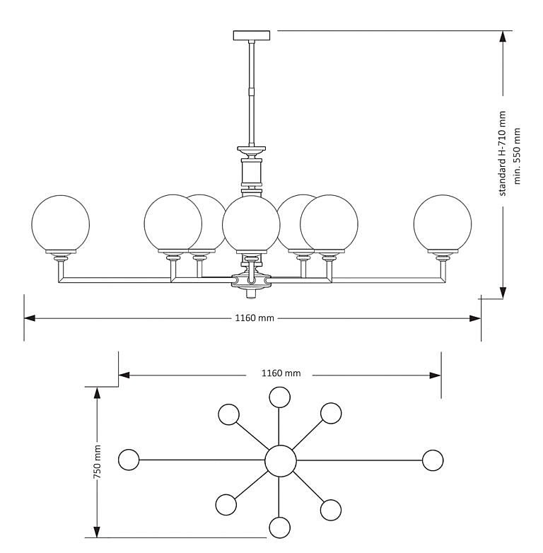 Люстра на штанге Kutek Artu Glass ART-ZWL-8(Z)G