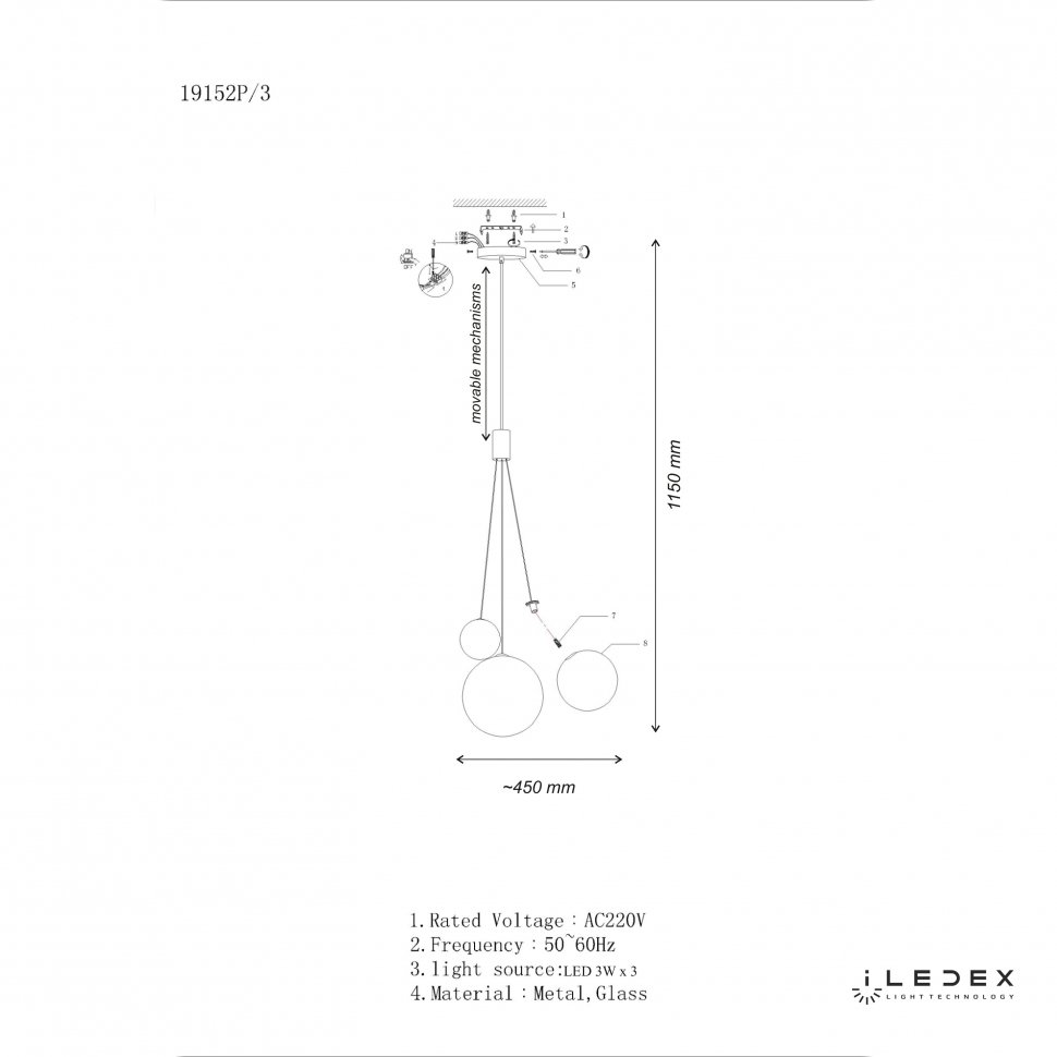 19152P/3-6W-3000K CP Светильник подвесной ILedex Selfie 19152P/3-6W-3000K CP