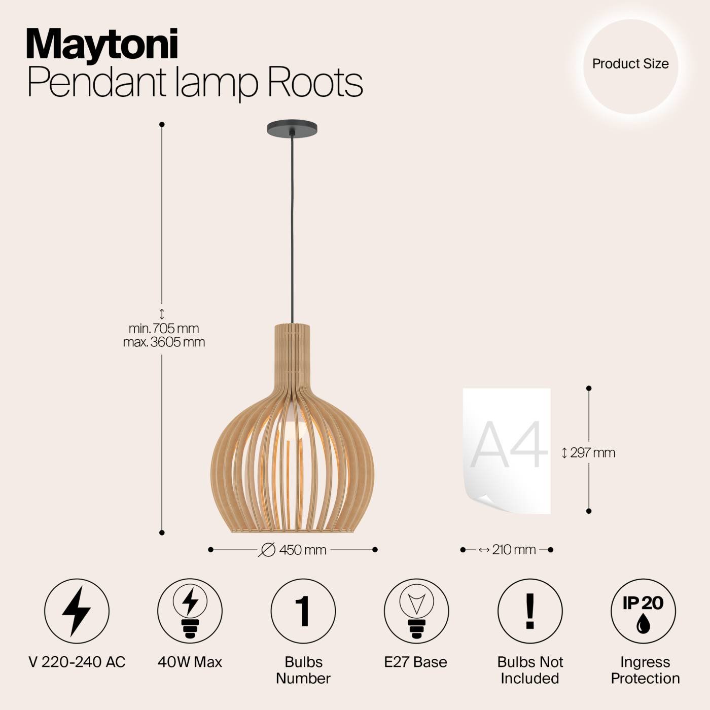 Светильник подвесной Maytoni Roots MOD194PL-01W1