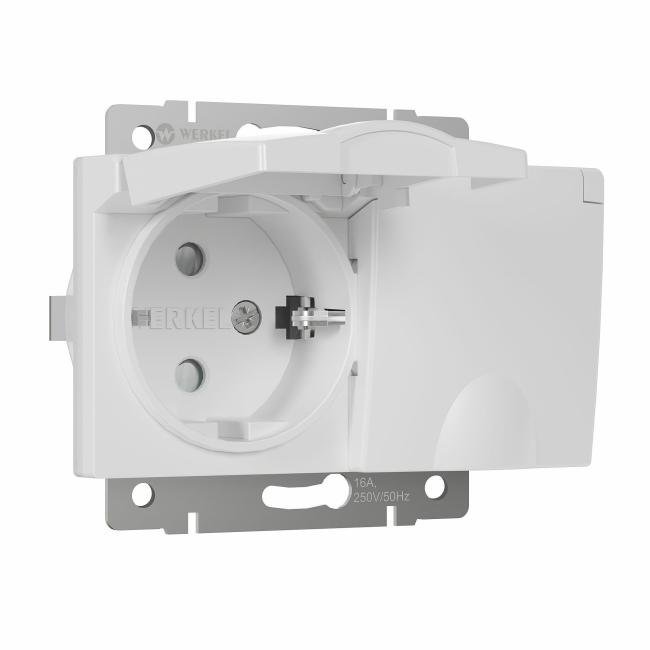 W1172201/ Розетка двойная влагозащ. с зазем. с защит. крышками и шторками (белый) Розетка Werkel W1172201/ Розетка двойная влагозащ. с зазем. с защит. крышками и шторками (белый)