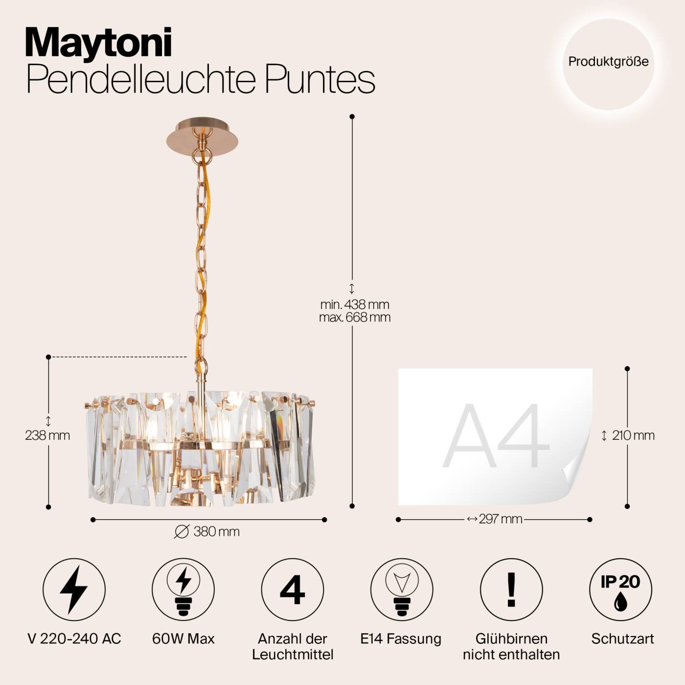 MOD043PL-04G Подвесная хрустальная люстра Puntes Maytoni MOD043PL-04G