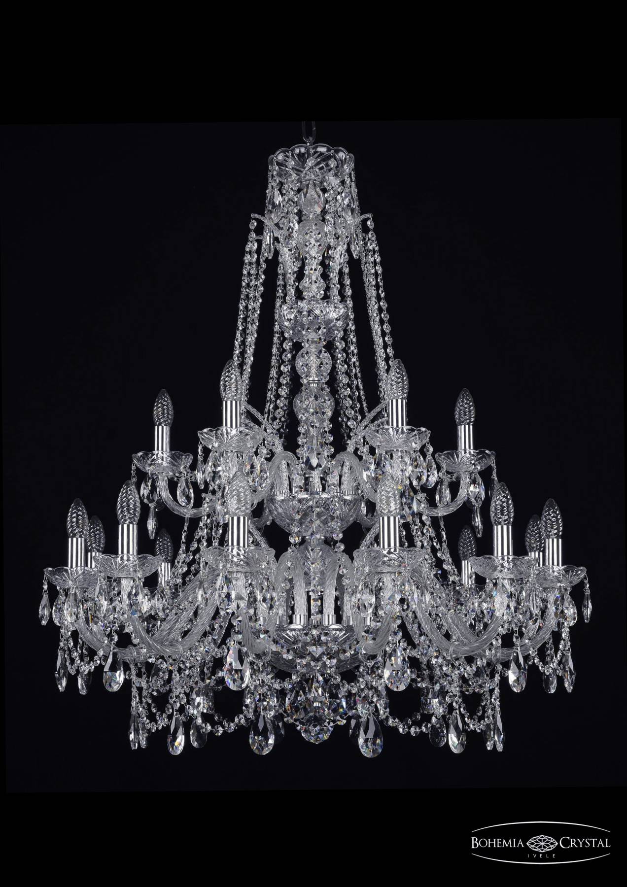 1411/12+6/300/XL-99/2d Ni Подвесная хрустальная люстра 1411 Bohemia 1411/12+6/300/XL-99/2d Ni