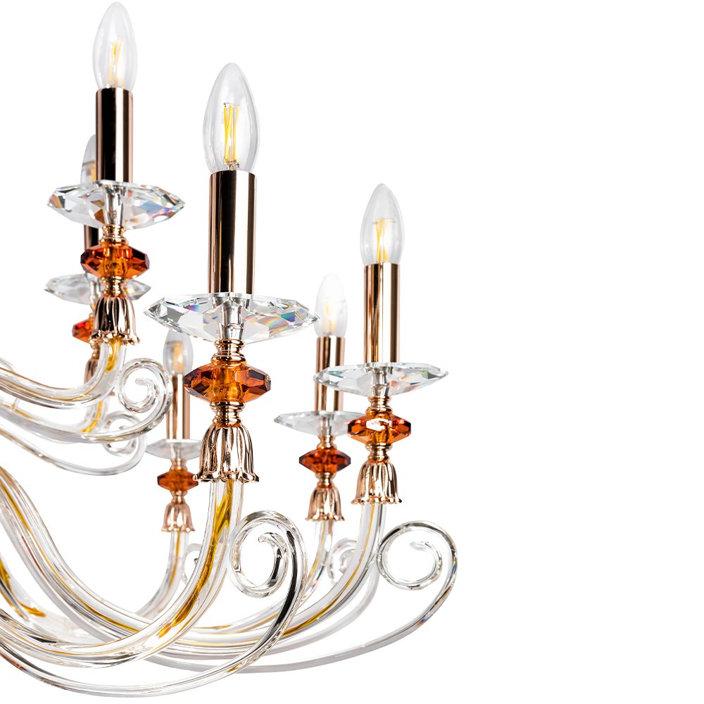 CATARINA SP12+6 V2 GOLD/TRANSPARENT-COGNAC Подвесная люстра Crystal Lux Catarina CATARINA SP12+6 V2 GOLD/TRANSPARENT-COGNAC