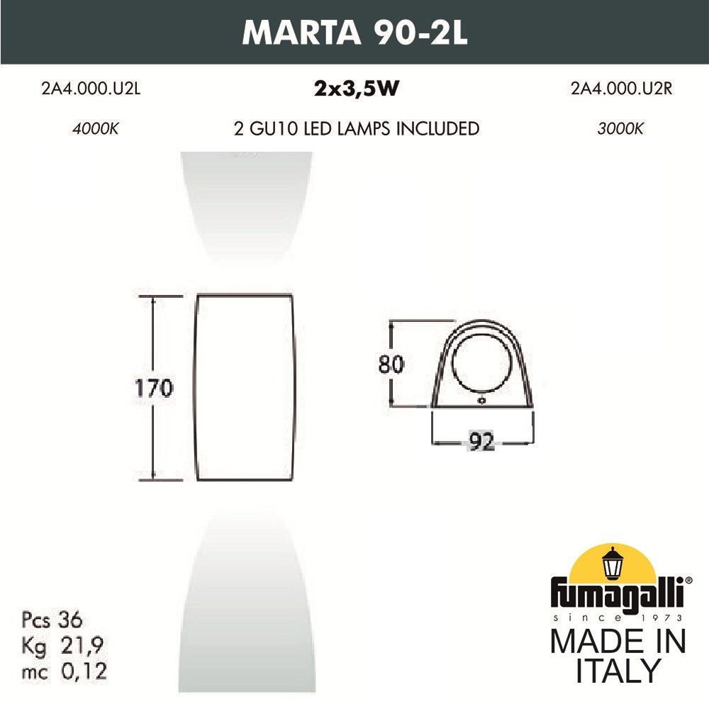 2A4.000.000.LXU2L Уличный настенный светильник Fumagalli Marta 2A4.000.000.LXU2L