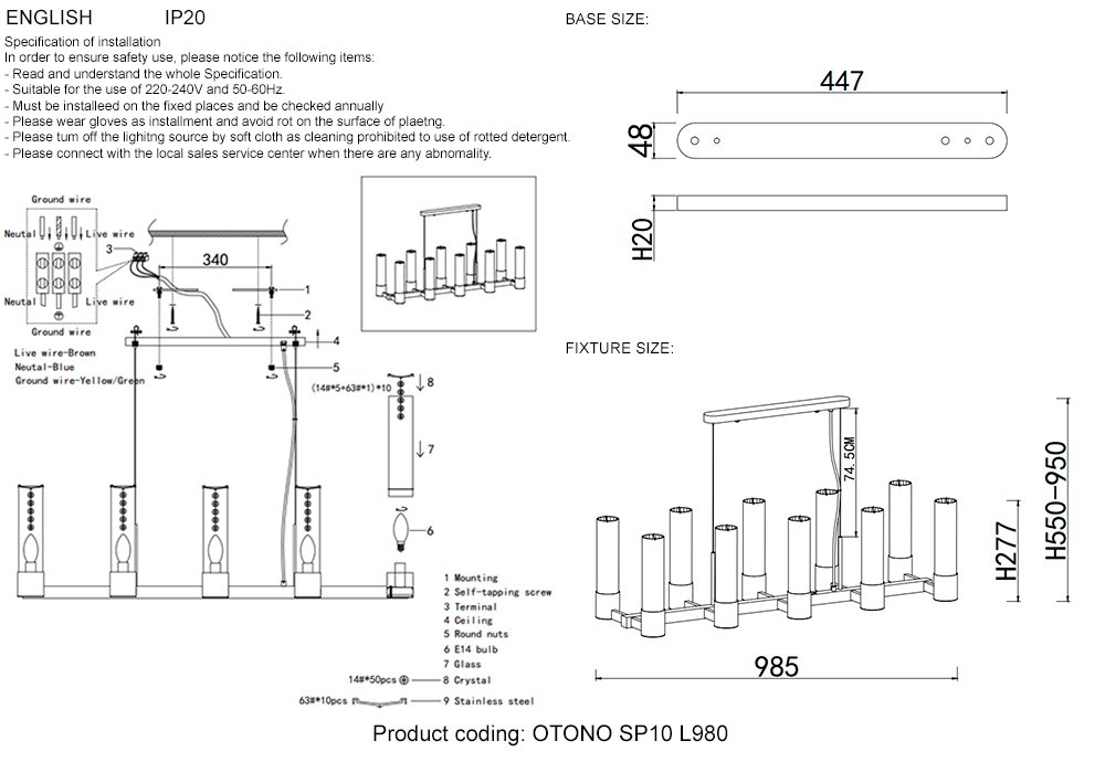 OTONO SP10 L980 BLACK CHROMIUM/TRANSPARENTE Подвесная люстра Crystal Lux Otono OTONO SP10 L980 BLACK CHROMIUM/TRANSPARENTE