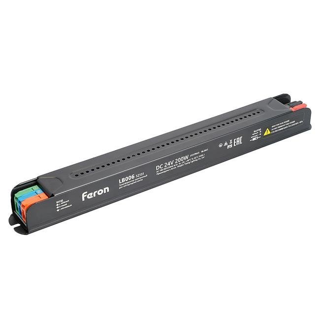 Трансформатор для светодиодной ленты с диммированием 200W 24V IP20 Feron LB006 52131