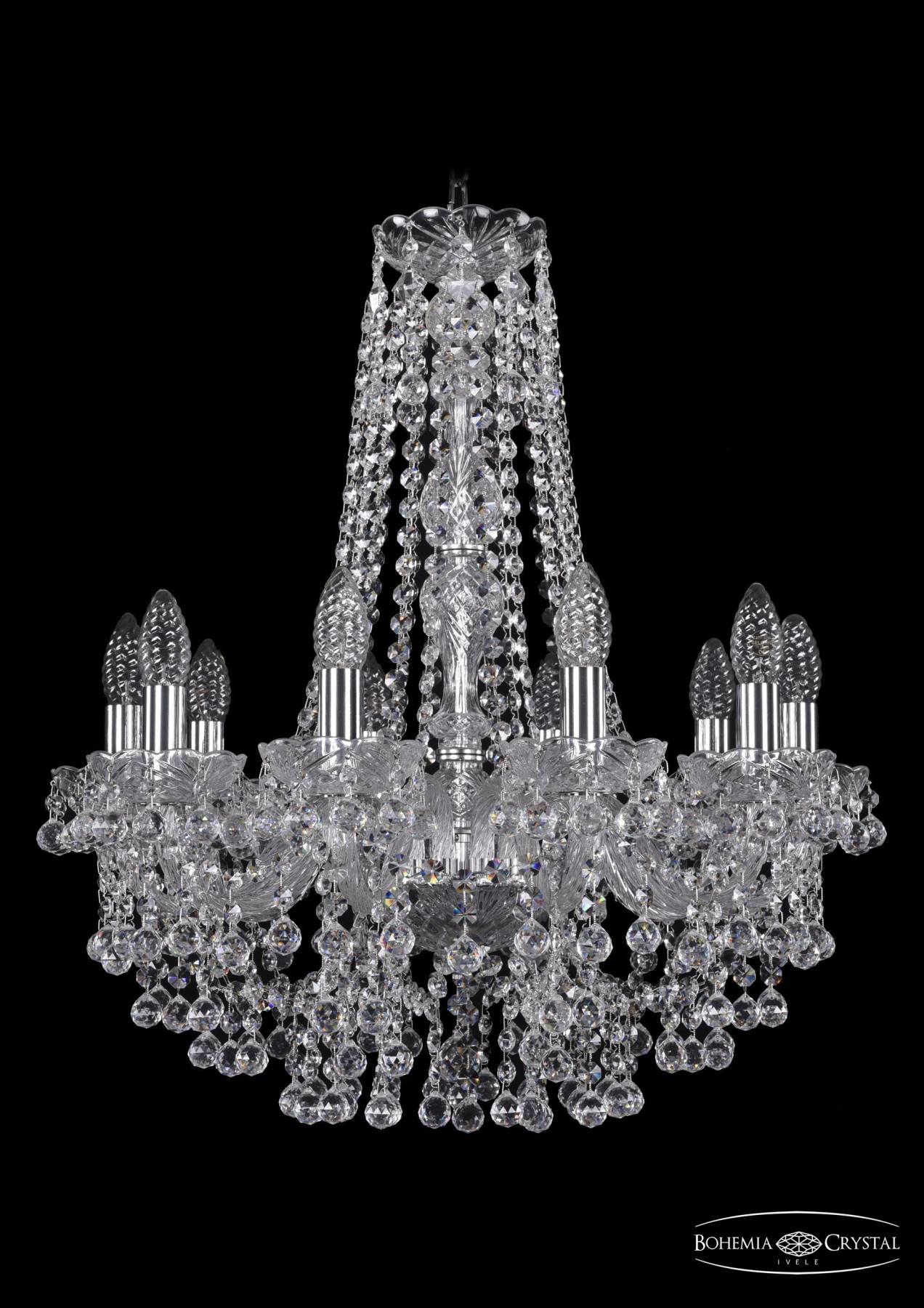 1409/10/195/h-63 Ni Подвесная хрустальная люстра 1409 Bohemia 1409/10/195/h-63 Ni