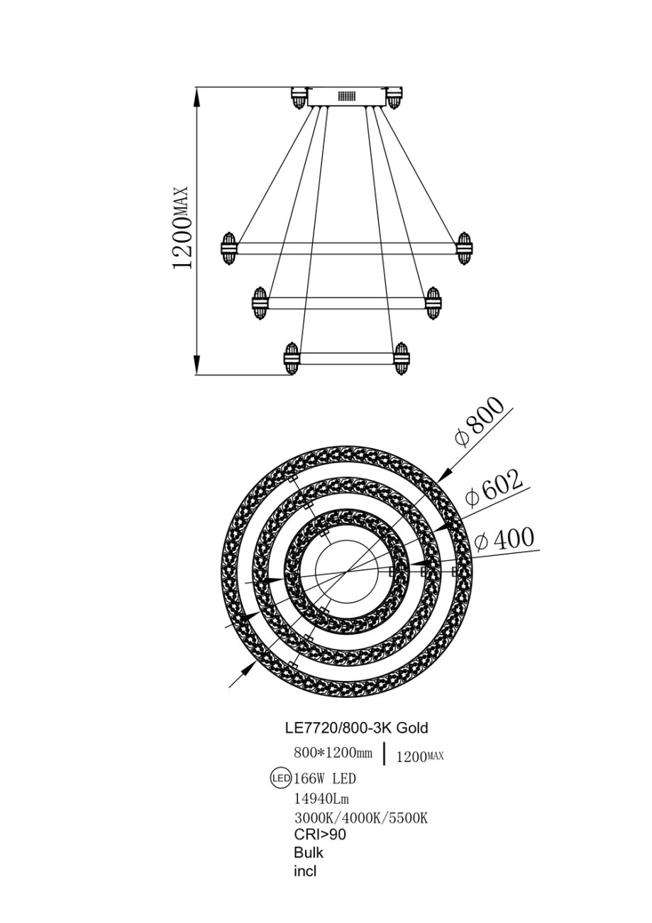 LE7720/800-3K Gold Подвесная люстра LEON Michel LE7720/800-3K Gold