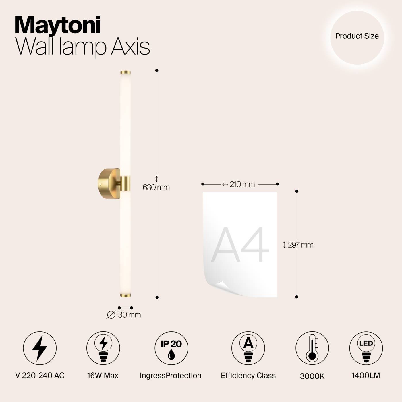 Настенный светильник Maytoni Axis MOD106WL-L16G3K