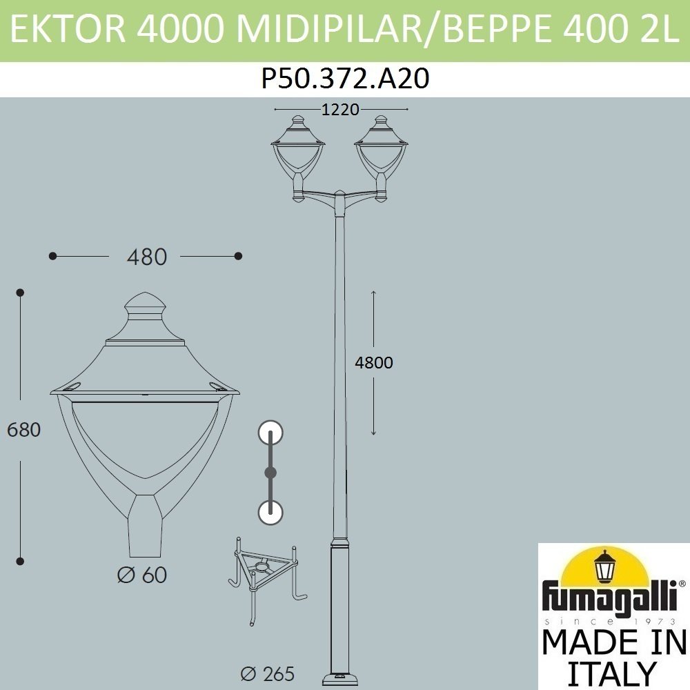 Столб фонарный уличный Fumagalli Beppe P50.372.A20.LXD6L