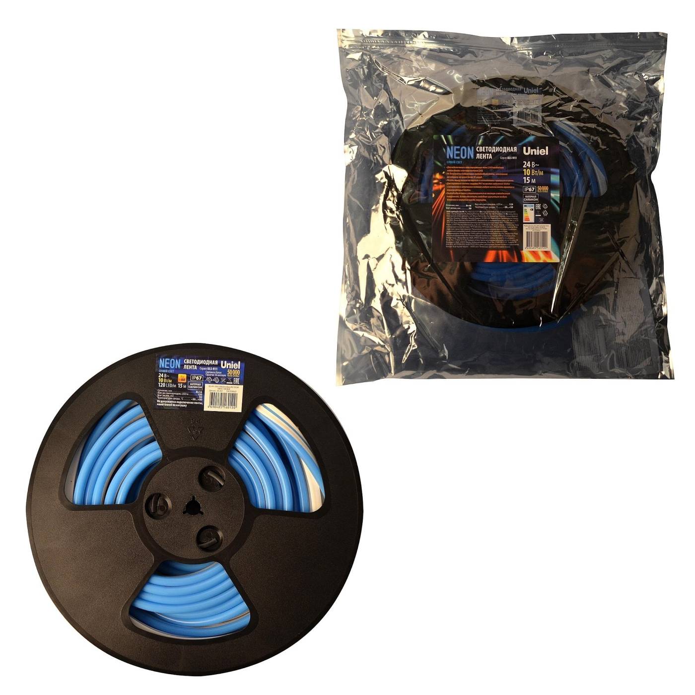 ULS-N11-2835-120LED/m-8mm-IP67-DC24V-10W/m-15M-BLUE катушка в герметичной упаковке Светодиодный шнур Uniel ULS-N11-2835-120LED/m-8mm-IP67-DC24V-10W/m-15M-BLUE катушка в герметичной упаковке