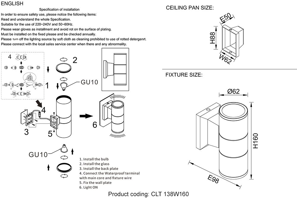 Уличный настенный светильник Crystal Lux Clt 138 CLT 138W160 BL