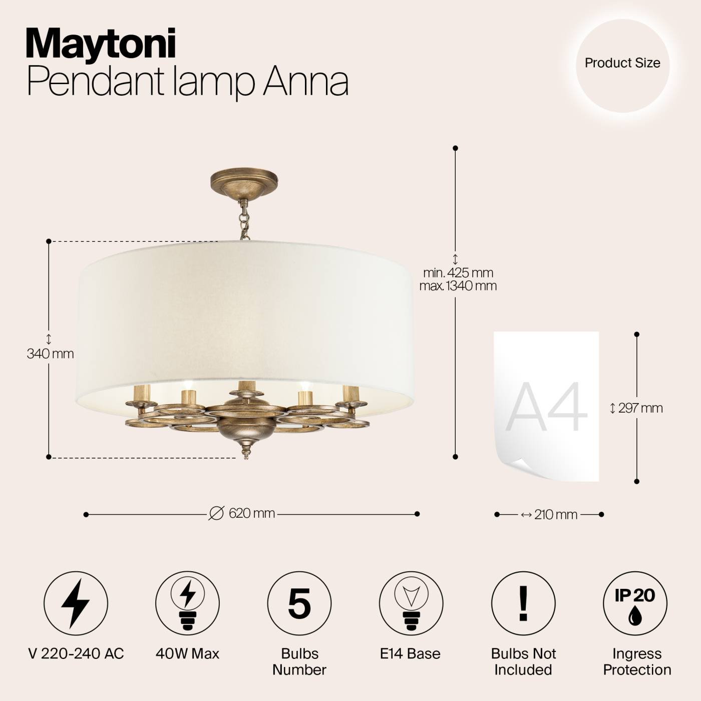 H007PL-05G Подвесная люстра Maytoni Anna H007PL-05G