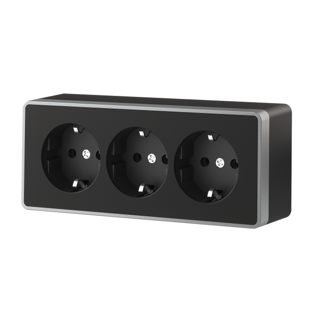 Розетка Werkel W5073134/ Розетка тройная с заземлением и шторками Gallant (черный с серебром)