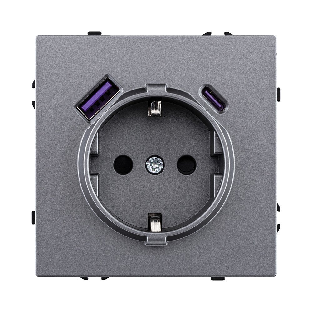 EC-016GY Розетка штепсельная SCHUKO 16A/250 В с USB A+C 20W, серый Kollinger Eclipse EC-016GY