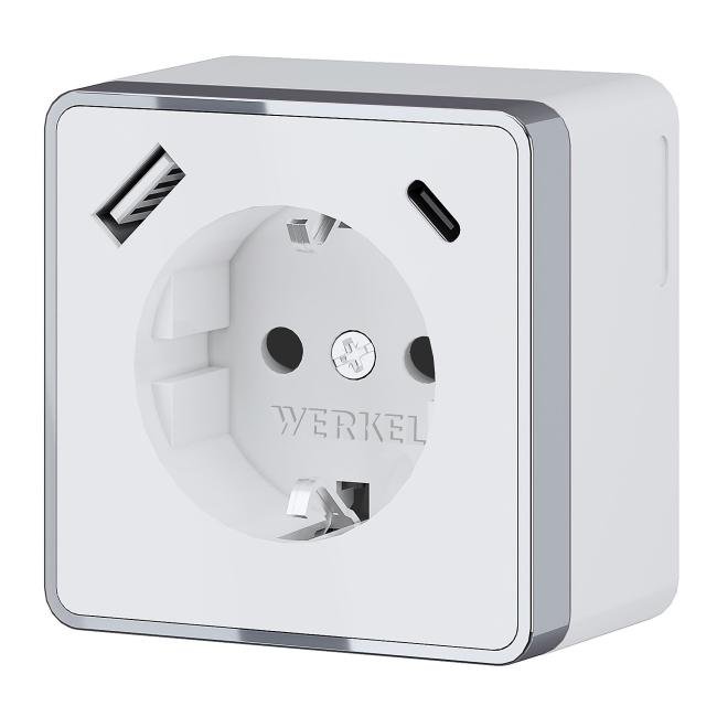 Розетка Werkel W5071701/ Розетка с заземлением, шторками и USB тип A+C Gallant (белый)