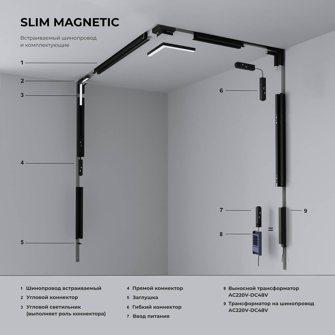Slim Magnetic Шинопровод встраиваемый под ГКЛ 9,5мм (черный) (3м) 85210/00 Шинопровод Elektrostandard Slim Magnetic Slim Magnetic Шинопровод встраиваемый под ГКЛ 9,5мм (черный) (3м) 85210/00