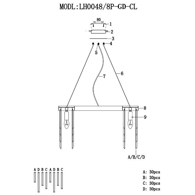 Подвесная люстра Lumien Hall Dzhillian LH0048/8P-GD-CL