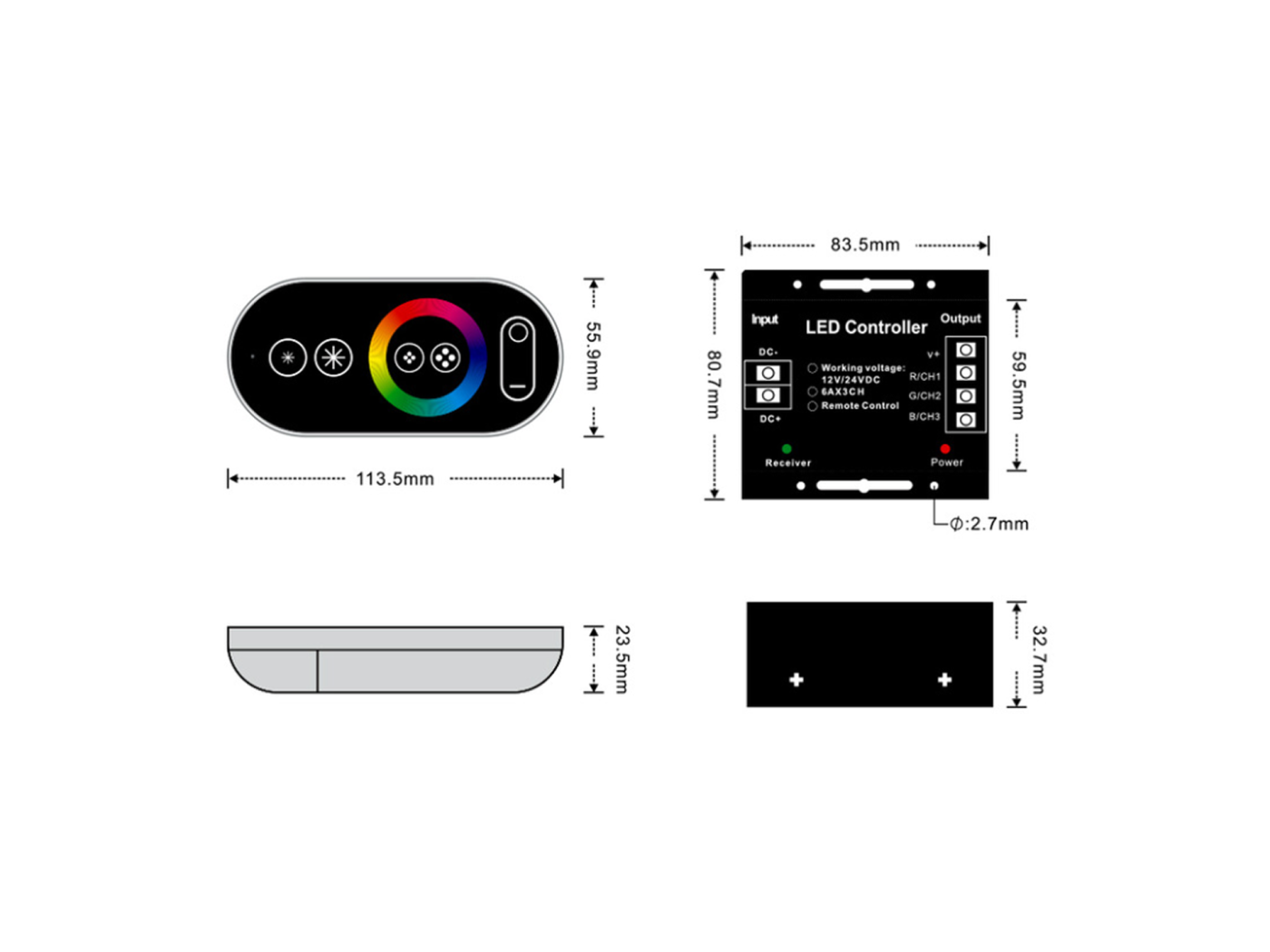 00000000936 Контроллер радио touch DELUCE 24А, 12/24 Вольт, RF-RGB-S-24A, SWG Standard 00000000936