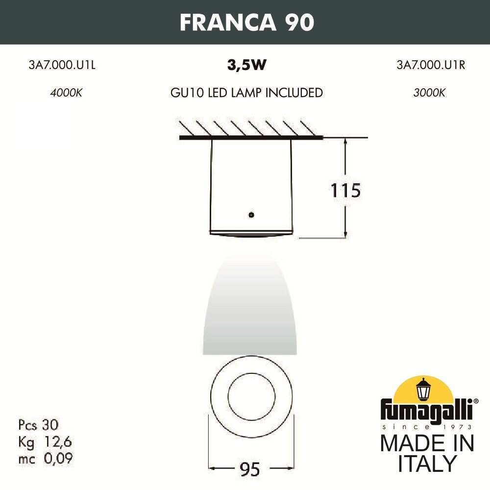 3A7.000.000.AXU1L Уличный потолочный светильник Fumagalli Franca 90 3A7.000.000.AXU1L