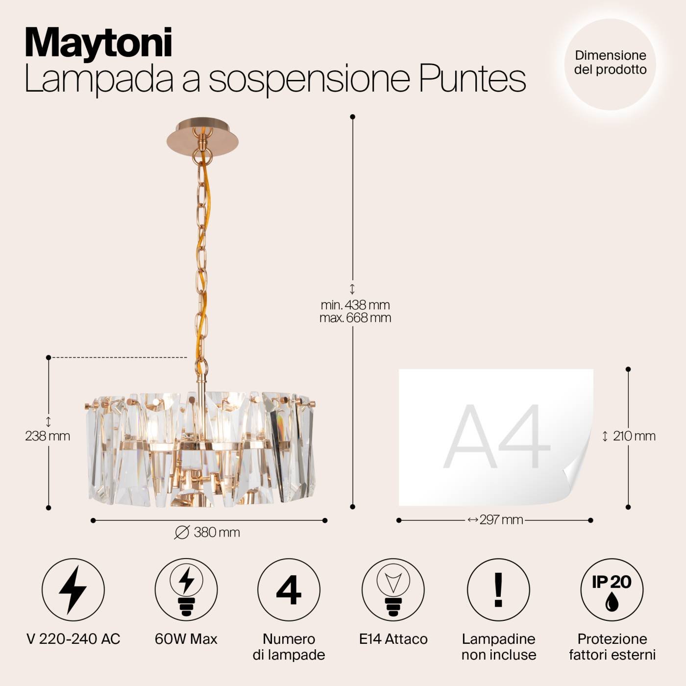 MOD043PL-04G Подвесная хрустальная люстра Puntes Maytoni MOD043PL-04G