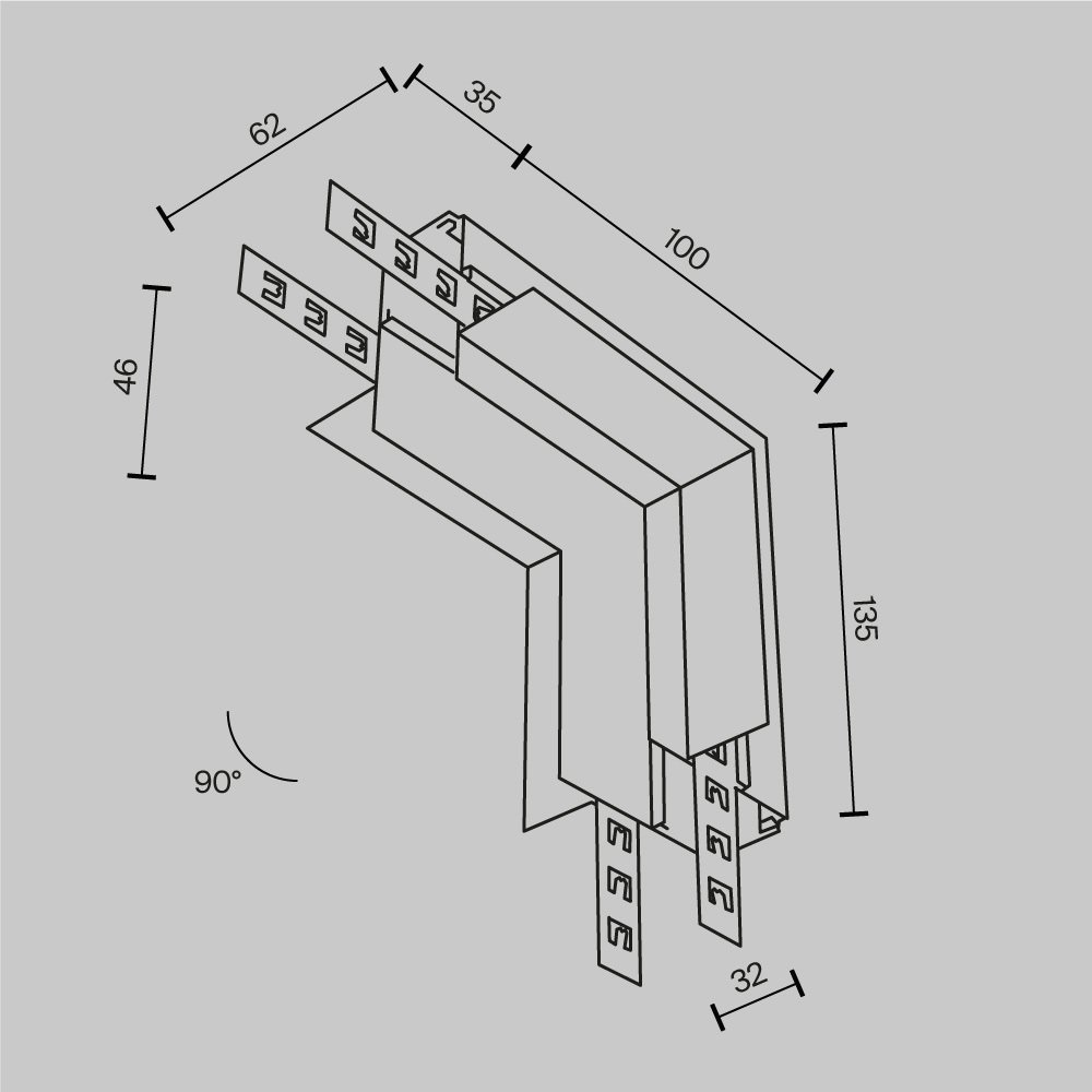 Коннектор угловой внутренний Exility встраиваемый под ГКЛ 12,5мм Maytoni Magnetic track system Exility TRA034ICL-42.12W