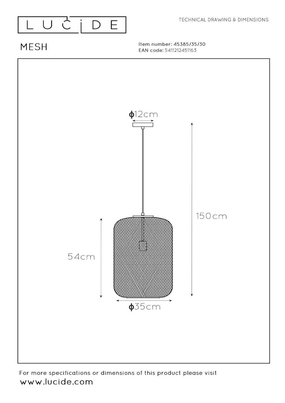 45385/35/30 Светильник подвесной Lucide Mesh 45385/35/30