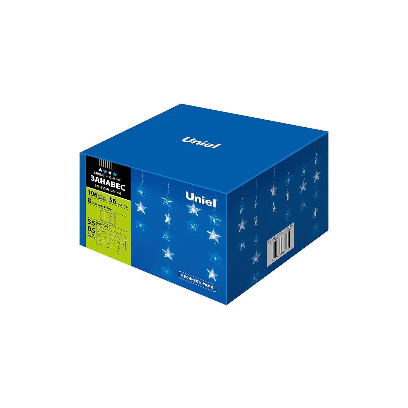 Занавес светодиодный фигурный Звёздочки-1 Uniel ULD-E5505-196/DTK WHITE-BLUE IP20 STARS-1