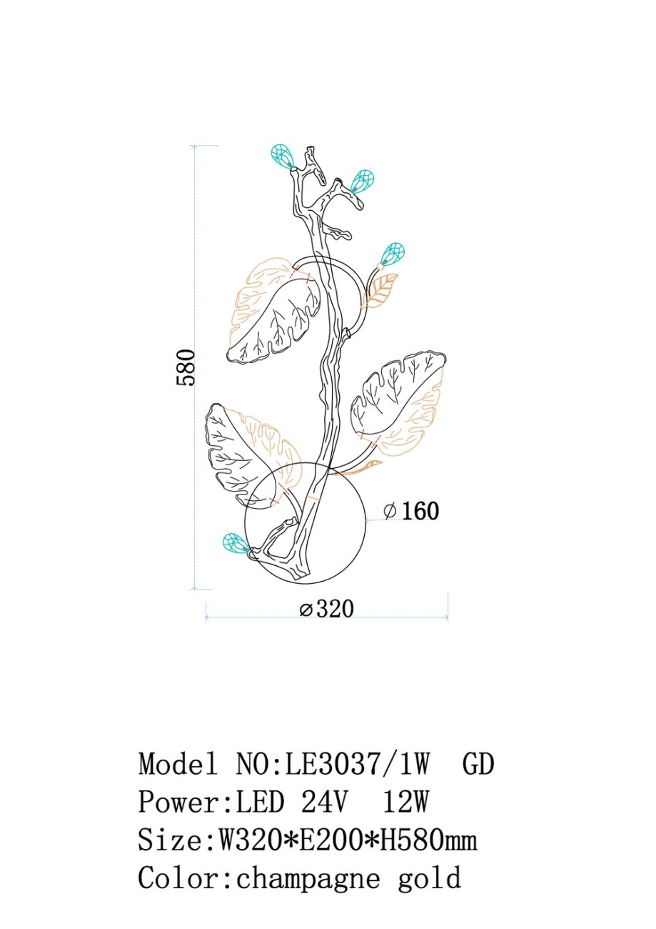 LE3037/1W GD Настенное бра LEON Olivia LE3037/1W GD
