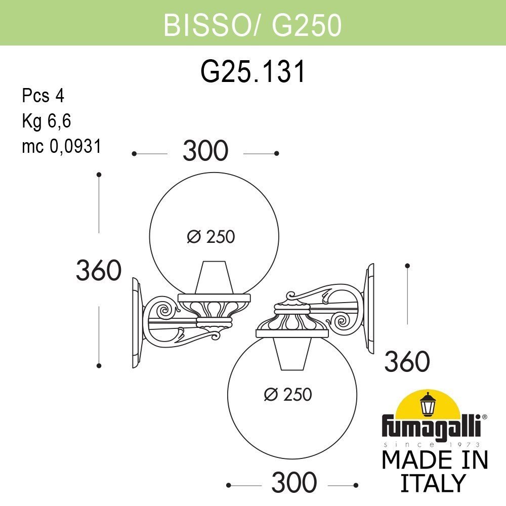 G25.131.000.VZE27 Настенный светильник Globe 250 Fumagalli G25.131.000.VZE27