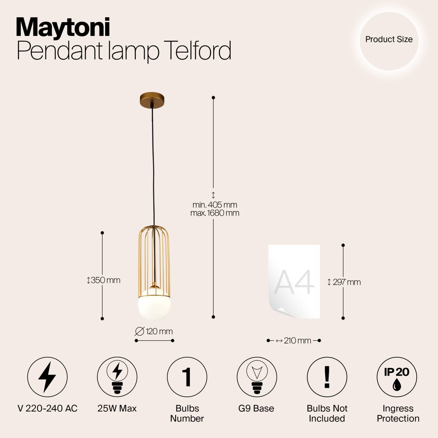 Светильник подвесной Maytoni Telford P361PL-01G
