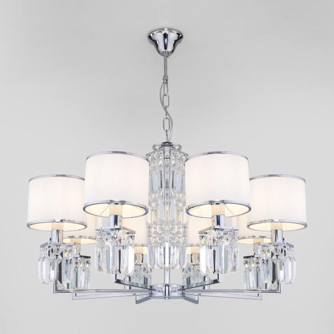 10099/8 хром/прозрачный хрусталь Strotskis (новый абажур) Подвесная люстра Eurosvet Zaffiro 10099/8 хром/прозрачный хрусталь Strotskis (новый абажур)