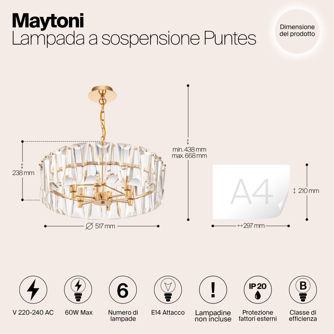 MOD043PL-06G Подвесная хрустальная люстра Puntes Maytoni MOD043PL-06G