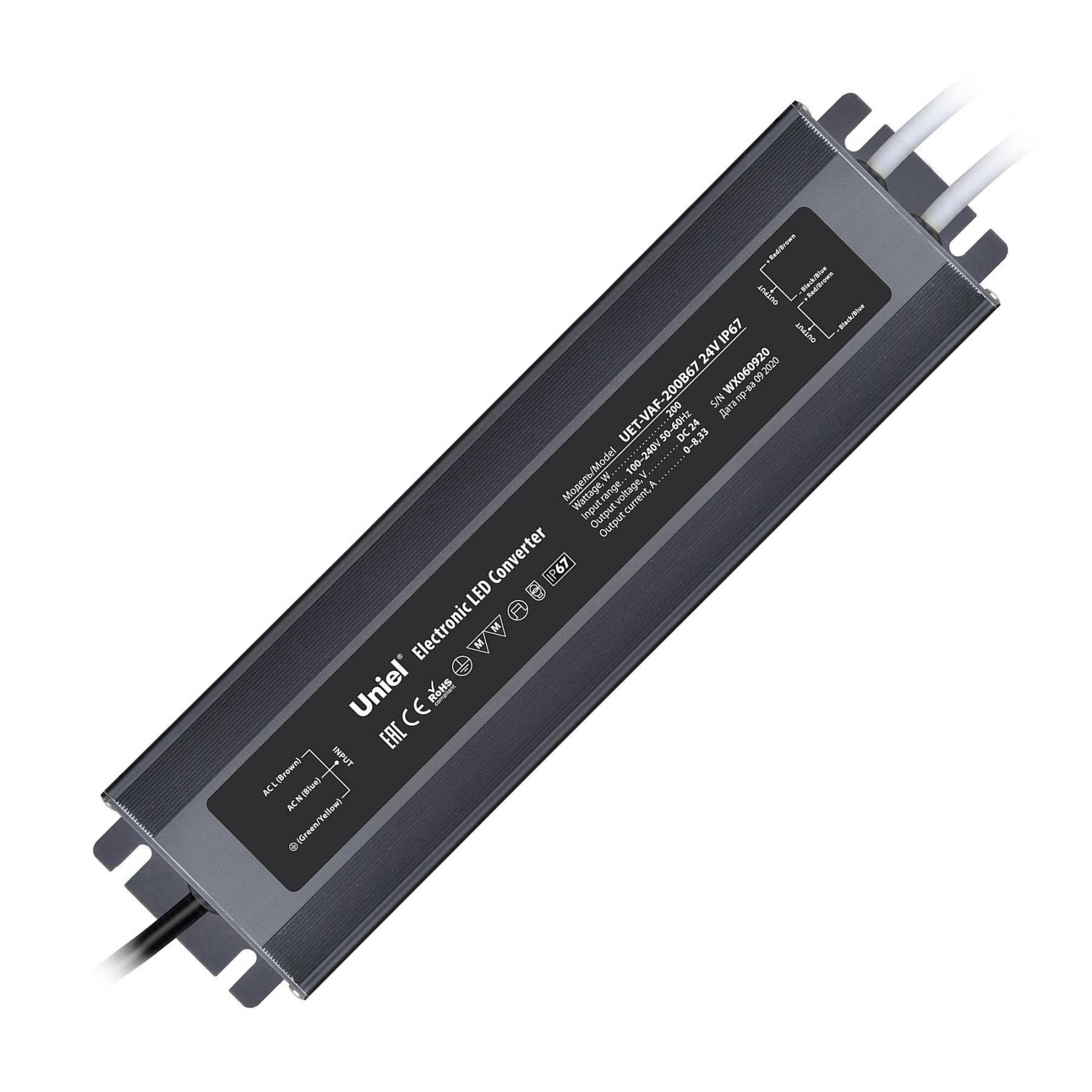 UET-VAF-200B67 24V IP67 2 выхода Блок питания ультратонкий, 200Вт Uniel UET-VAF-200B67 24V IP67 2 выхода